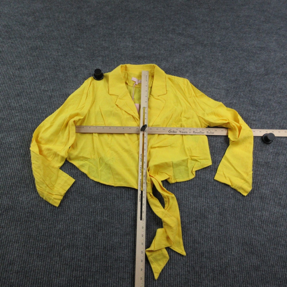 GARNERSTYLE X FTF Blouse Womens 0 Yellow Cropped Tie Front 3/4 Sleeve Linen NWT